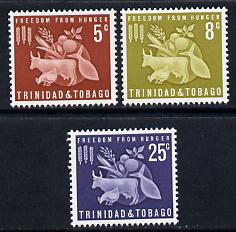 Trinidad & Tobago 1963 Freedom From Hunger perf set of 3 unmounted mint SG 305-7