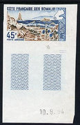 French Somali Coast 1965 Lake Abbe 45f imperf colour trial proof in blue & brown unmounted mint as SG 486