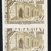 Paraguay 1955 Sacerdotal,Silver Jubilee 20c yellow-brown IMPERF pair (gum slightly disturbed) as SG 759