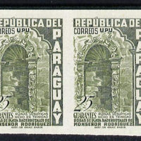 Paraguay 1955 Sacerdotal,Silver Jubilee 25g in near issued colour IMPERF pair (gum slightly disturbed) as SG 764