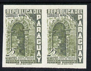 Paraguay 1955 Sacerdotal,Silver Jubilee 25g in near issued colour IMPERF pair (gum slightly disturbed) as SG 764