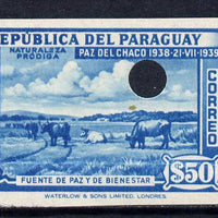 Paraguay 1940 Chaco Boundary Peace Conference 50p turquoise with security punch holes on gummed paper as SG 542 (ex Waterlow archives)
