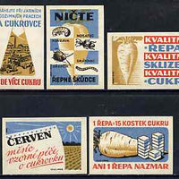 Match Box Labels - complete set of 5 Sugar beet, superb unused condition (Czechoslovakian)