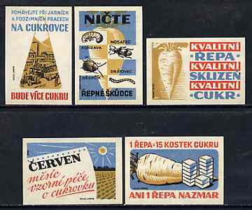 Match Box Labels - complete set of 5 Sugar beet, superb unused condition (Czechoslovakian)