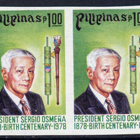 Philippines 1978 Birth Centenary of,Sergio Osmena 1p imperf pair unmounted mint as SG 1471