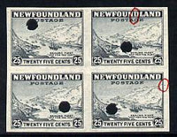 Newfoundland 1941-44 KG6 Sealing Fleet 25c imperf marginal PROOF block of 4 each stamp with Waterlow security punch hole, some wrinkles but a scarce KG6 item (as SG 288)