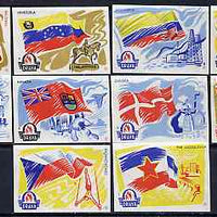 Match Box Labels - complete set of 10 Flags of Nations, superb unused condition (Yugoslavian Drava series)