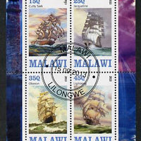 Malawi 2013 Sailing Ships #1 perf sheetlet containing 4 values fine cds used