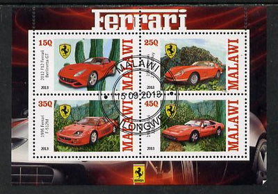 Malawi 2013 Ferrari Cars #1 perf sheetlet containing 4 values fine cds used