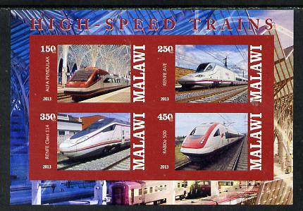 Malawi 2013 High Speed Trains #1 imperf sheetlet containing 4 values unmounted mint