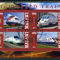 Malawi 2013 High Speed Trains #4 perf sheetlet containing 4 values fine cds used