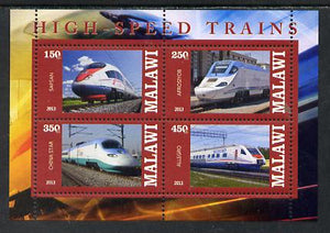 Malawi 2013 High Speed Trains #4 perf sheetlet containing 4 values unmounted mint