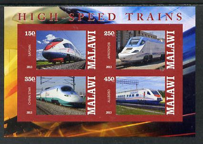 Malawi 2013 High Speed Trains #4 imperf sheetlet containing 4 values unmounted mint