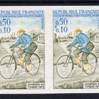 France 1972 Stamp Day 50c+10c imperf pair unmounted mint, as SG 1956