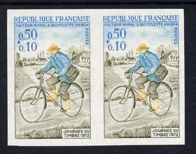France 1972 Stamp Day 50c+10c imperf pair unmounted mint, as SG 1956
