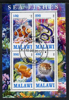 Malawi 2013 Fish #2 perf sheetlet containing 4 values fine cds used