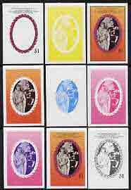St Vincent - Bequia 1987 Ruby Wedding $1 (Coronation) set of 9 imperf progressive proofs comprising 4 individual colours plus various composites (as SG 1081) unmounted mint