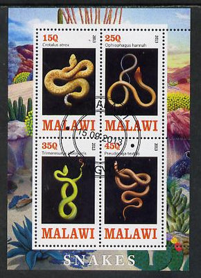 Malawi 2013 Snakes perf sheetlet containing 4 values fine cds used