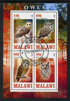 Malawi 2013 Owls perf sheetlet containing 4 values fine cds used