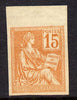France 1900-24 Mouchon 15c orange imperf marginal sngle (proof?) without gum as SG 301 (Yv 117c)