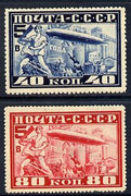 Russia 1930 Graf Zeppelin perf set of 2 mounted mint SG 574-75