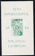 Liberia 1956 Fifth Int Stamp Exhibition imperf m/sheet proof in green only unmounted mint similar to SG MS 783