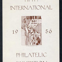 Liberia 1956 Fifth Int Stamp Exhibition imperf m/sheet proof in brown only unmounted mint similar to SG MS 783