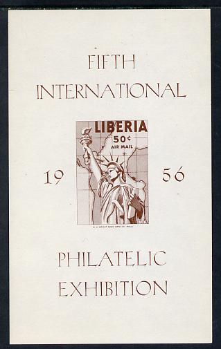 Liberia 1956 Fifth Int Stamp Exhibition imperf m/sheet proof in brown only unmounted mint similar to SG MS 783