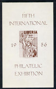 Liberia 1956 Fifth Int Stamp Exhibition imperf m/sheet proof in brown only unmounted mint similar to SG MS 783