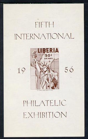 Liberia 1956 Fifth Int Stamp Exhibition imperf m/sheet proof in brown only unmounted mint similar to SG MS 783