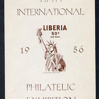Liberia 1956 Fifth Int Stamp Exhibition imperf m/sheet proof in brown only with plain background unmounted mint similar to SG MS 783