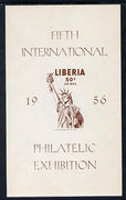 Liberia 1956 Fifth Int Stamp Exhibition imperf m/sheet proof in brown only with plain background unmounted mint similar to SG MS 783