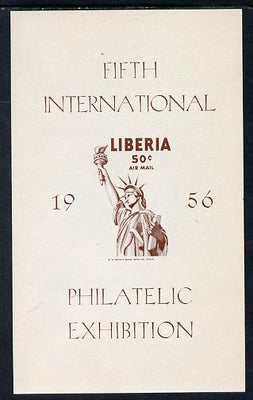 Liberia 1956 Fifth Int Stamp Exhibition imperf m/sheet proof in brown only with plain background unmounted mint similar to SG MS 783