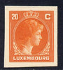 Luxembourg 1944 Grand Duchess Charlotte (SG type 70) IMPERF proof of 20c in orange-red on thick card (ex ABN Co archives - only one sheet known)
