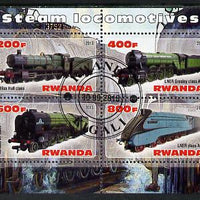 Rwanda 2013 Steam Locos #1 perf sheetlet containing 4 values fine cto used