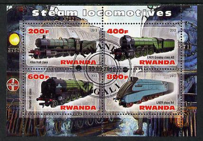 Rwanda 2013 Steam Locos #1 perf sheetlet containing 4 values fine cto used