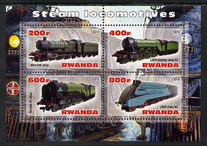 Rwanda 2013 Steam Locos #1 perf sheetlet containing 4 values unmounted mint