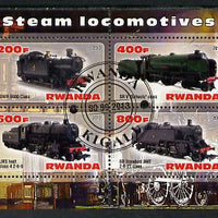 Rwanda 2013 Steam Locos #2 perf sheetlet containing 4 values fine cto used