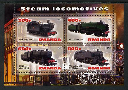 Rwanda 2013 Steam Locos #2 perf sheetlet containing 4 values unmounted mint