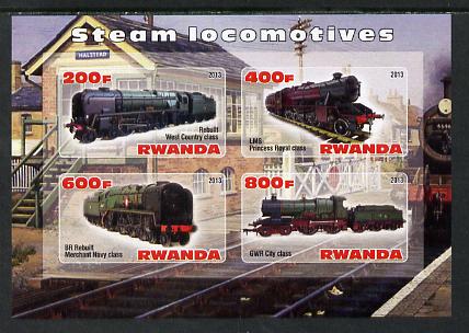 Rwanda 2013 Steam Locos #3 imperf sheetlet containing 4 values unmounted mint