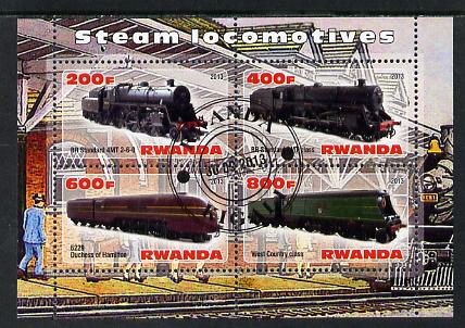 Rwanda 2013 Steam Locos #4 perf sheetlet containing 4 values fine cto used