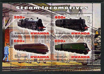 Rwanda 2013 Steam Locos #4 perf sheetlet containing 4 values unmounted mint