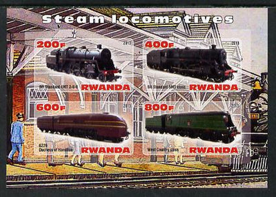 Rwanda 2013 Steam Locos #4 imperf sheetlet containing 4 values unmounted mint
