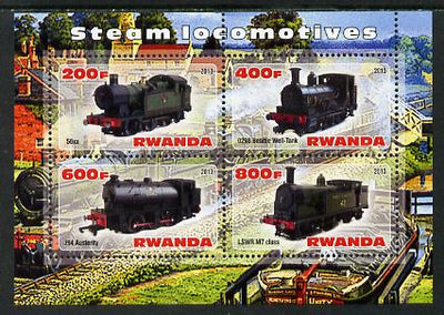 Rwanda 2013 Steam Locos #5 perf sheetlet containing 4 values unmounted mint