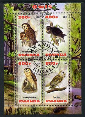 Rwanda 2013 Owls perf sheetlet containing 4 values fine cto used