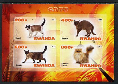 Rwanda 2013 Domestic Cats #1 imperf sheetlet containing 4 values unmounted mint