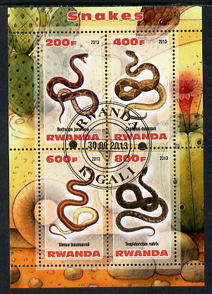 Rwanda 2013 Snakes perf sheetlet containing 4 values fine cto used