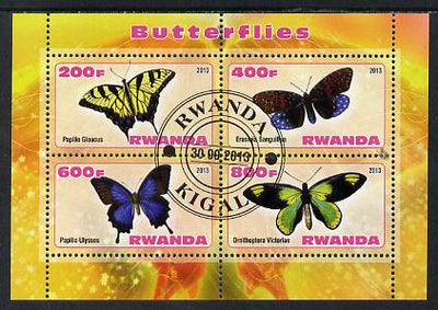 Rwanda 2013 Butterflies #2 perf sheetlet containing 4 values fine cto used