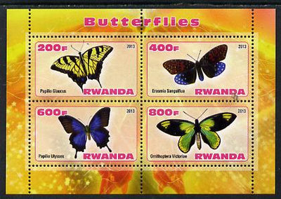 Rwanda 2013 Butterflies #2 perf sheetlet containing 4 values unmounted mint