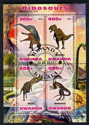 Rwanda 2013 Dinosaurs #2 perf sheetlet containing 4 values fine cto used